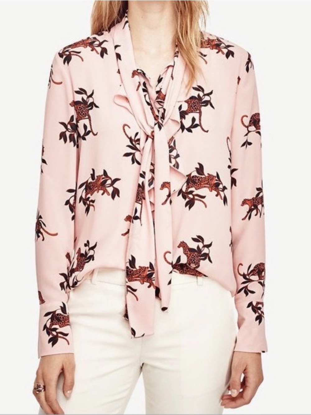 Ann Taylor Tie-Neck Leopard Print Blouse